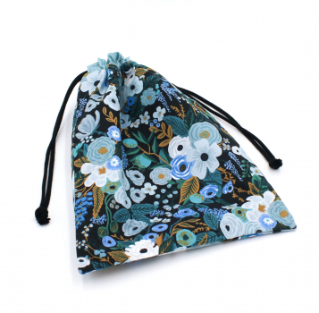 Projektbeutel / Handarbeitsbeutel mit Kordel Garden Party schwarz/blau